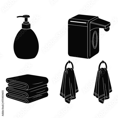 Bathroom accessories silhouette isolated on white background