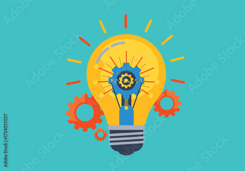 Creative idea concept with light bulb and gears innovation, solution, inspiration, creativity, invention, and imagination vector illustration on transparent background