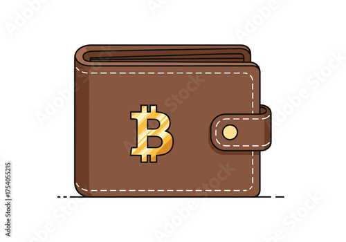 Bitcoin wallet with golden bitcoin symbol isolated on, representing digital currency, cryptocurrency, and secure financial transactions on transparent background