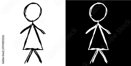 Stick figure woman vector. Ideal for user icon, female person, and gender representation themes. This graphic symbolizes a female individual with a simple, universally recognizable style.