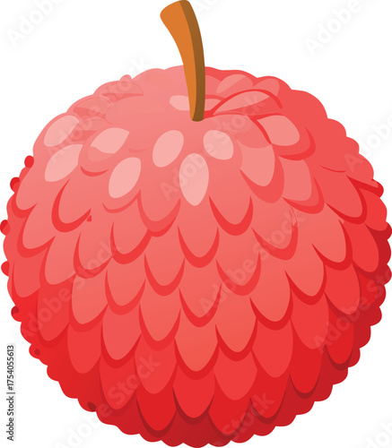 Illustration of a vibrant lychee fruit with green leaves on a