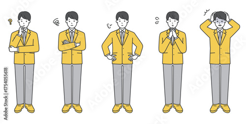 制服姿の男子学生の全身イラスト素材セット