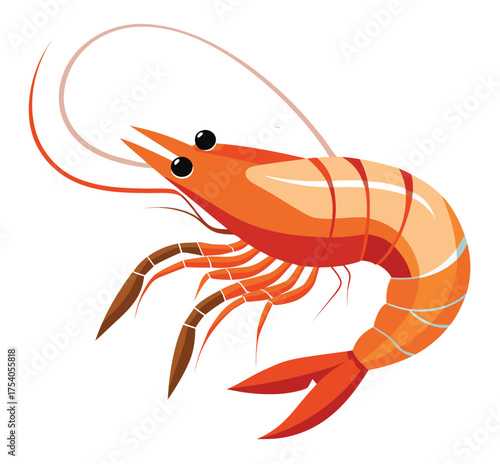 A vibrant orange shrimp with long antennae