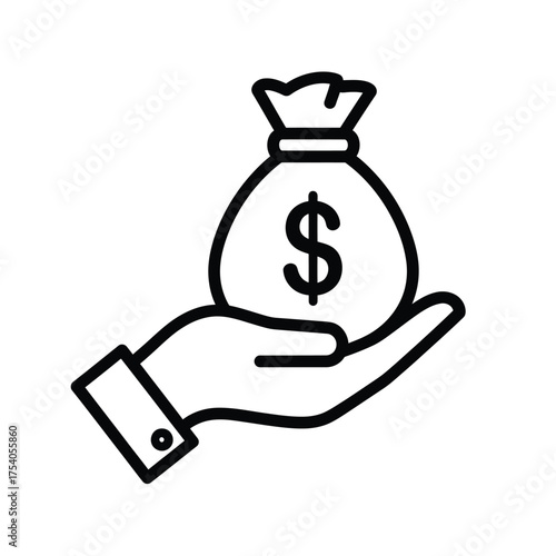 A hand holding a money bag with a dollar sign, representing wealth, investment, and financial security isolated on on transparent background