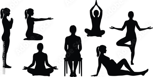 Yoga, Meditation, and Maternity Poses SilhouettesYoga, Meditation, and Maternity Poses Silhouettes