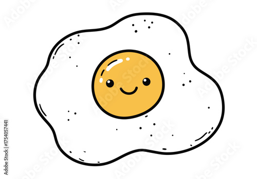 Smiling cartoon fried egg face isolated on white for a happy breakfast icon