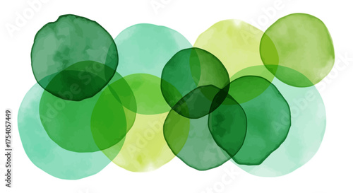 Abstract watercolor painting of overlapping green circles, creating a vibrant and artistic composition.