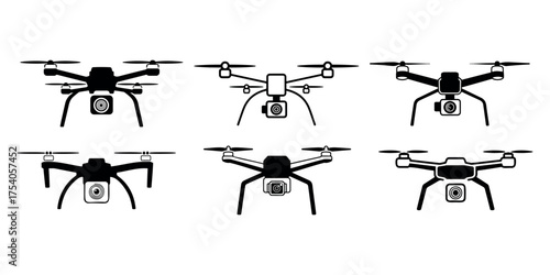 Drone Icons Set for Aerial Photography and Surveillance in a Modern Technology Style