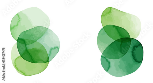 Photos Watercolor green blobs overlapping in two clusters on a white background