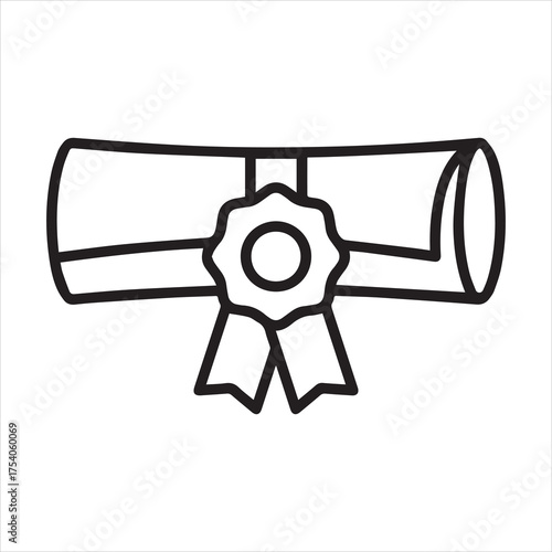 Diploma icon for school graduation in scroll and ribbon tie