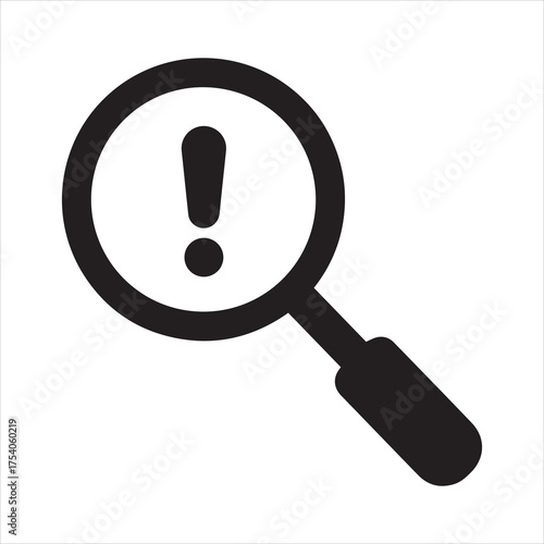 Problem identification icon with magnifying glass and exclamation mark