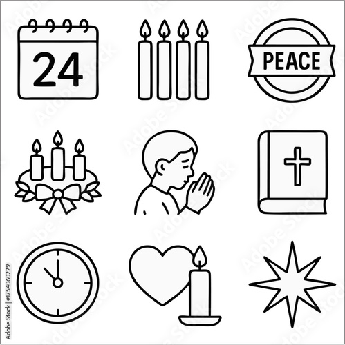 Advent Season Bold Outline Icon Set, Christian Holiday Preparation Vector Pack