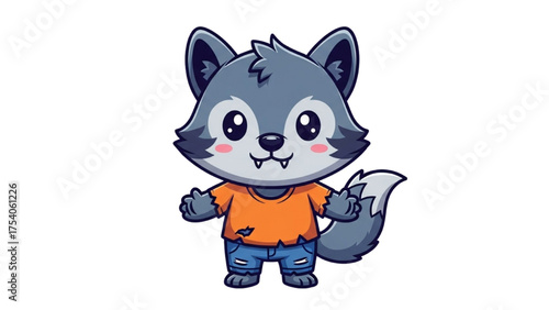 Cute little werewolf character illustration, perfect for Halloween and fantasy themes