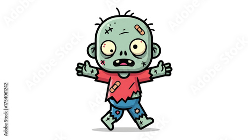 Cartoon Zombie With Bandages and Tattered Clothes, Spooky Halloween Character