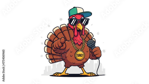 Funny Thanksgiving Turkey Rapper Wearing Sunglasses and Gold Chain