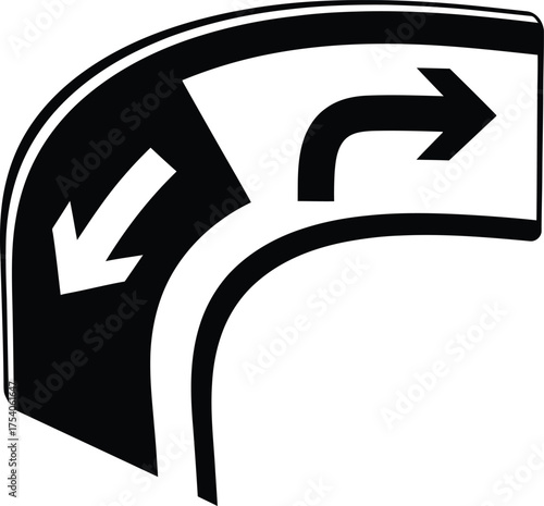 Road sign indicating a sharp curve to the left and a right turn ahead isolated on white background be careful and drive safely on the road
