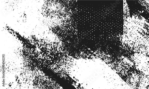 Vector halftone dots modern grunge texture with ink splatter effect , Halftone dots abstract grunge texture with black ink splatter brush stroke