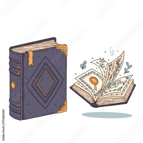 An ancient magical book opens revealing its secrets.