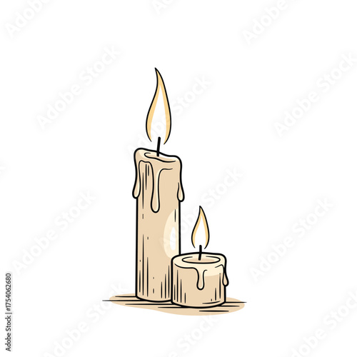 Two lit candles casting a warm glow on a white background.