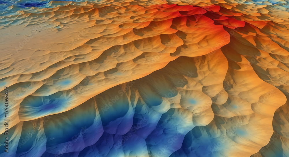 Obraz premium Abstract Topographic Illustration of Earth's Surface Depicting Sand Dunes and Volcanic Activity