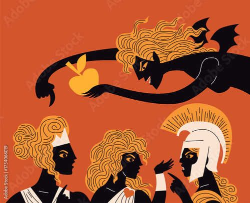 eris throwing the golden apple to athena aphrodite and hera