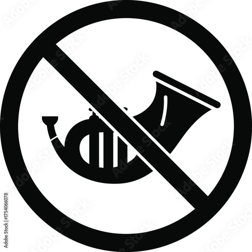 No honking sign isolated on white background, indicating a prohibition of using the horn in a specific area to maintain peace and quiet
