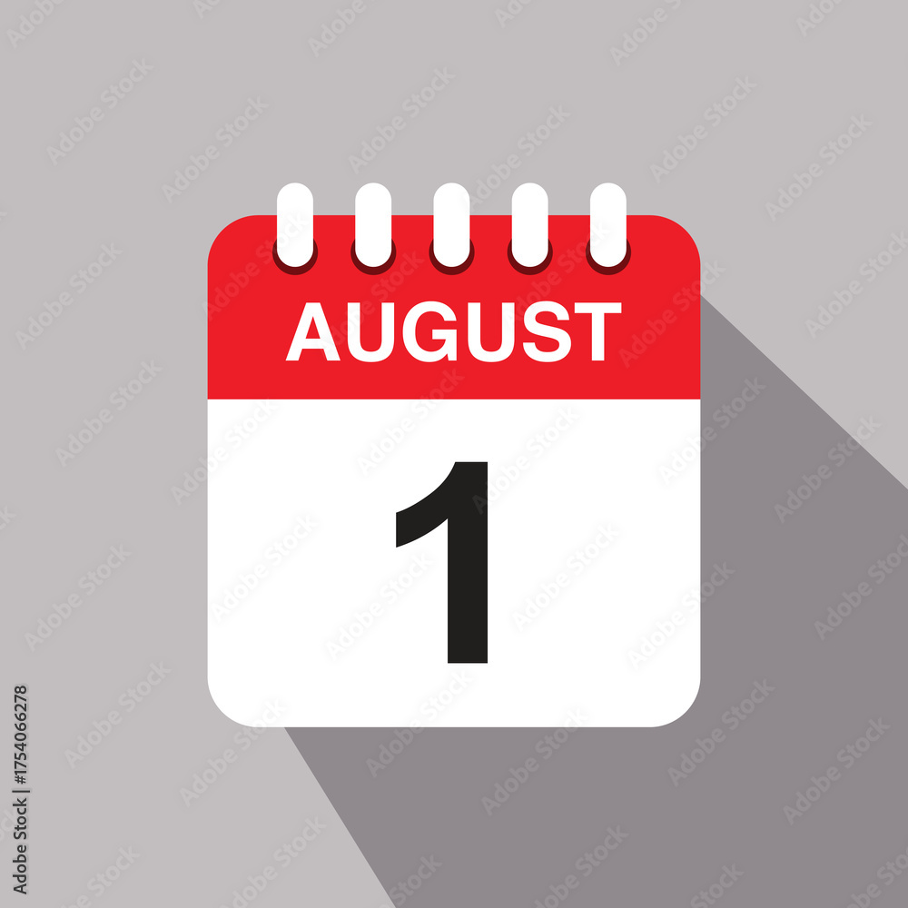 Fototapeta premium 1 august calendar date icon. vector illustration with shadow design