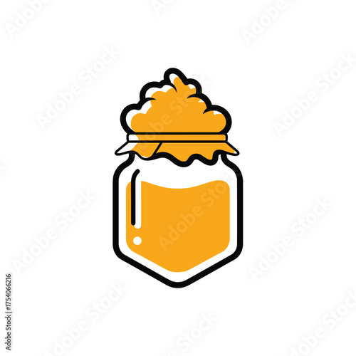 A sweet honey jar with a dollop of cream on top.