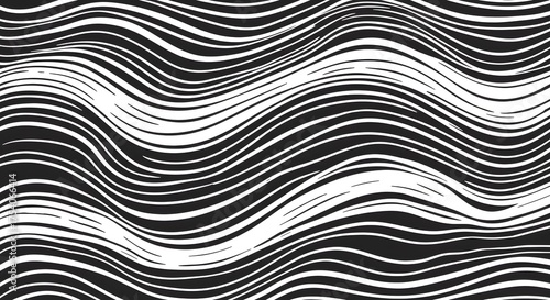 Abstract black and white wavy lines, creating a flowing, textured pattern
