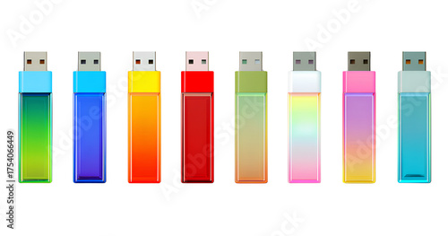  colorful set of flash drives or otg (on-the-go) devices isolated on a transparent background