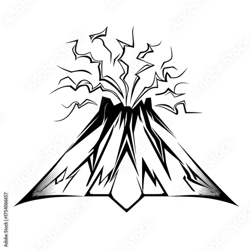 A striking monochrome vector design featuring tribal patterns and volcanic themes with symmetrical elements,