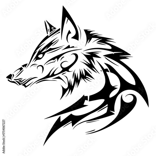 A bold wolf tribal tattoo design featuring intricate tribal patterns,