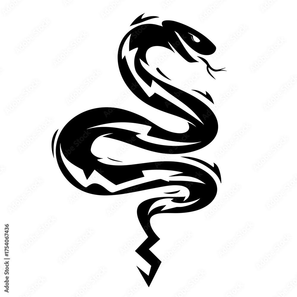 Obraz premium A bold tribal snake vector illustration with symmetrical geometric patterns,