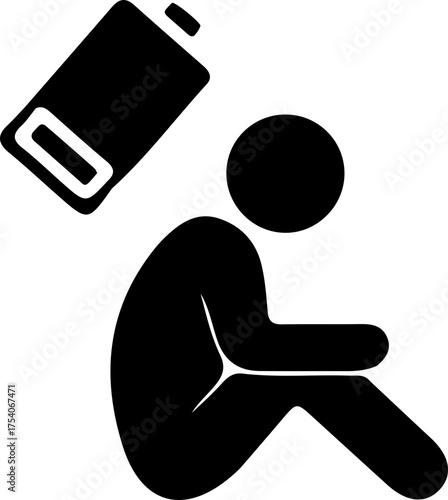 vector tired man low battery charge icon sign 