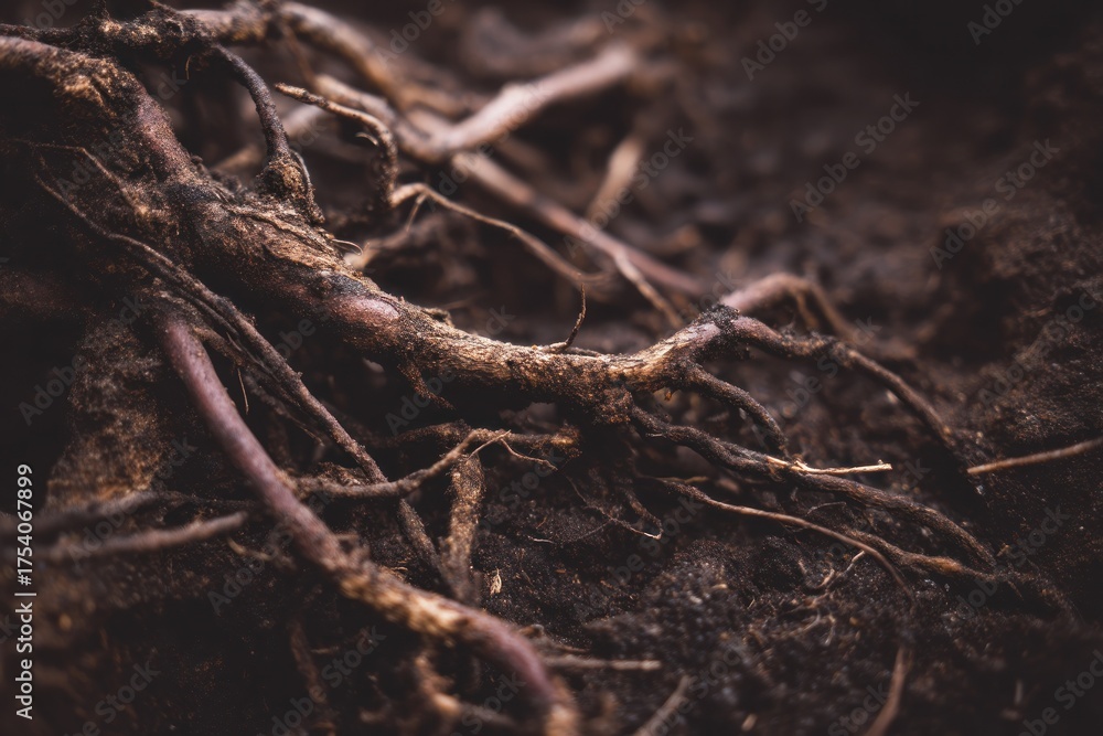 Fototapeta premium Close up view of tree roots in the earth