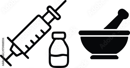 medical injection medical line icons set vector illustration art image style