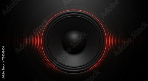 Powerful Audio Speaker with Red Sound Wave Visualizer on Black Background