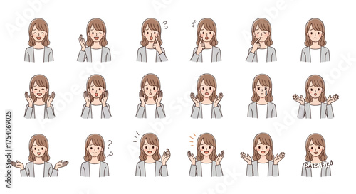 スーツを着た働く若い女性の表情イラストセット