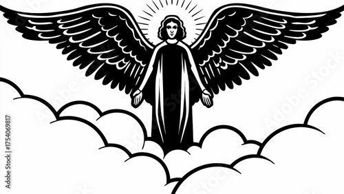 Elegant angel with wings, a symbol of peace and hope in the clouds, vector art great for faith based projects