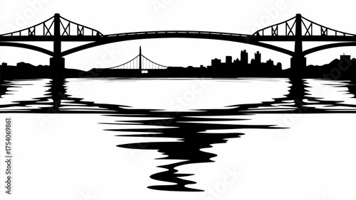 Stunning city skyline silhouette reflected in water with bridges and modern architecture designs