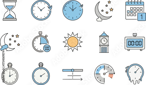 Collection of time related icons and symbols