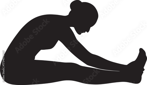 Seated Forward Bend Yoga Silhouette Vector | Black Solid Pose Illustration | High-Quality Yoga Stock Graphic