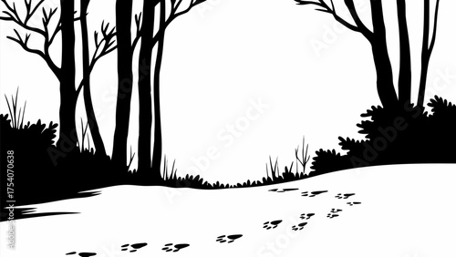 Tracking wildlife through the woods, a mysterious nature trail adventure illustration for your next project