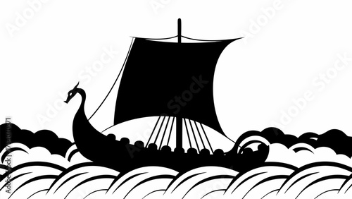 Dramatic Viking ship sailing through rough seas, a powerful symbol of exploration and adventure