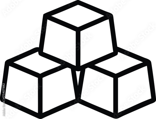 Geometric arrangement of three stacked sugar cubes forming a triangular pyramid shape on a white background