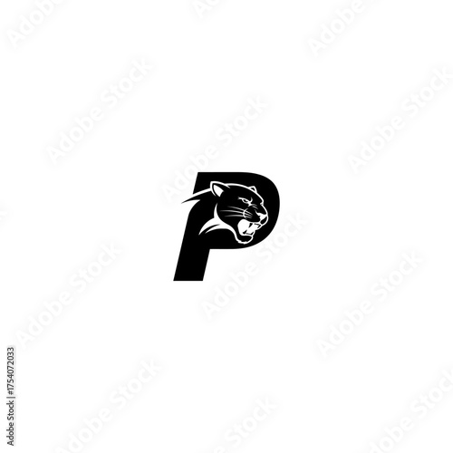 P" and roaring panther head, black and white design