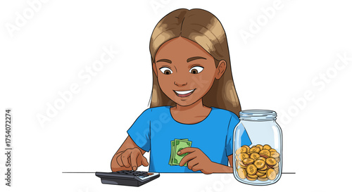 A girl counting her savings Illustration of financial planning for young people