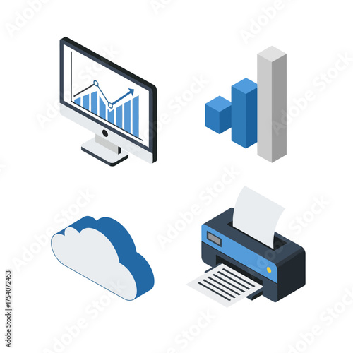 Wallpaper Mural Isometric view of data analysis and cloud computing technology. Torontodigital.ca