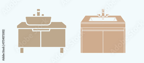 Colorful glyph icon of a washstand. Ceramic sink for the bathroom. Basin with a cabinet.