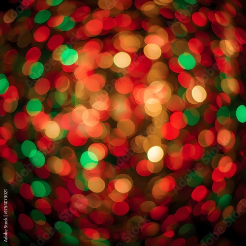 High-Density Abstract Christmas Bokeh Background Texture with Intense Traditional Red Green and Golden Lights